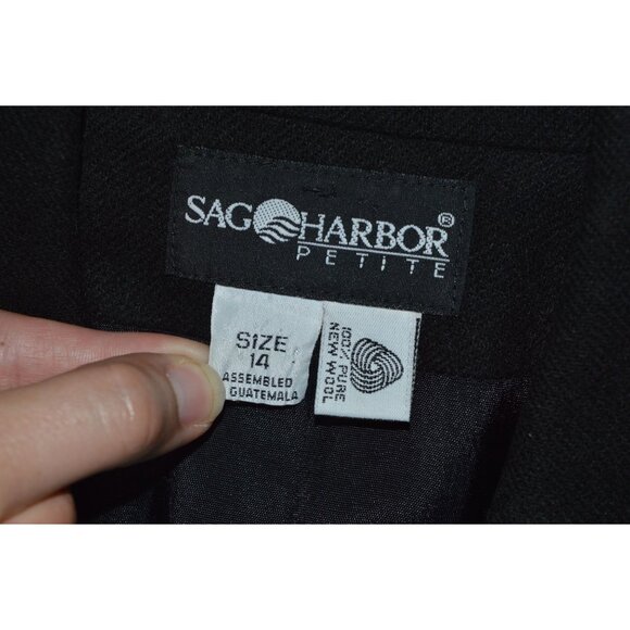 Sag Harbor Single Breast Black Blazer 100% Wool Women Size 14 Petite Suit Jacket - Picture 4 of 10